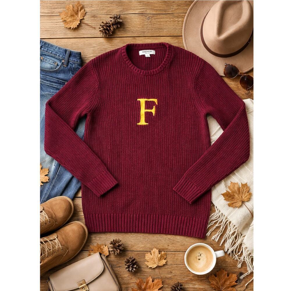 Goodthreads Burgundy Ribbed Cotton Sweater Heavyweight Crewneck Knit - Size XS